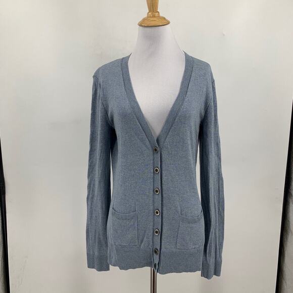 Cabi Cardigan Womens S Small Blue Gray Cotton Button Billi Ribbed Trim Sweaters - Picture 2 of 10